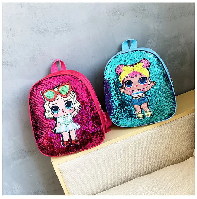 School Bag Fashion Cartoon Baby Girls Handbags Knapsack Mini Doll Bag Pack Glitter(random Color)
