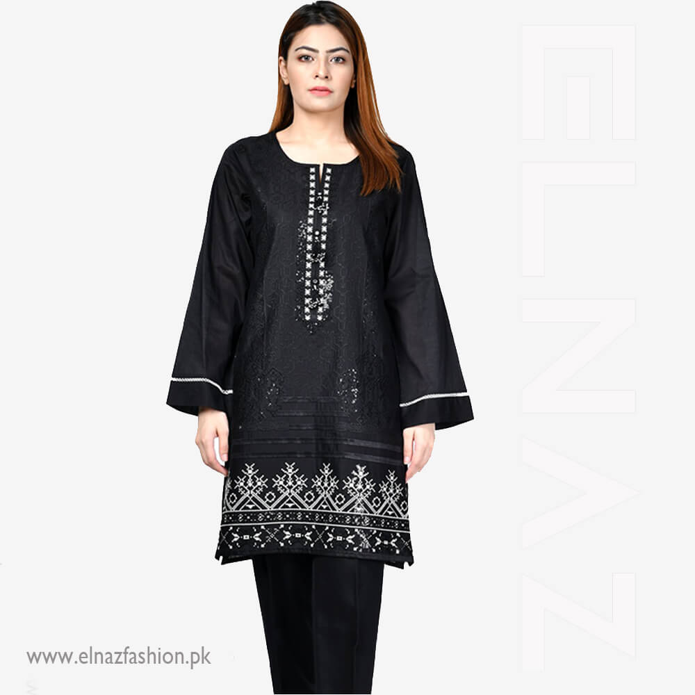 Cotton Cross Stitched Black Sequin Kurta Suit