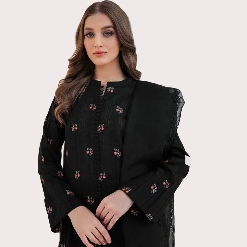 Elegent Embroidered  Black Cotton Suit | | ELNAZ by Needle Crafts Pakistan - ELNAZ FASHION